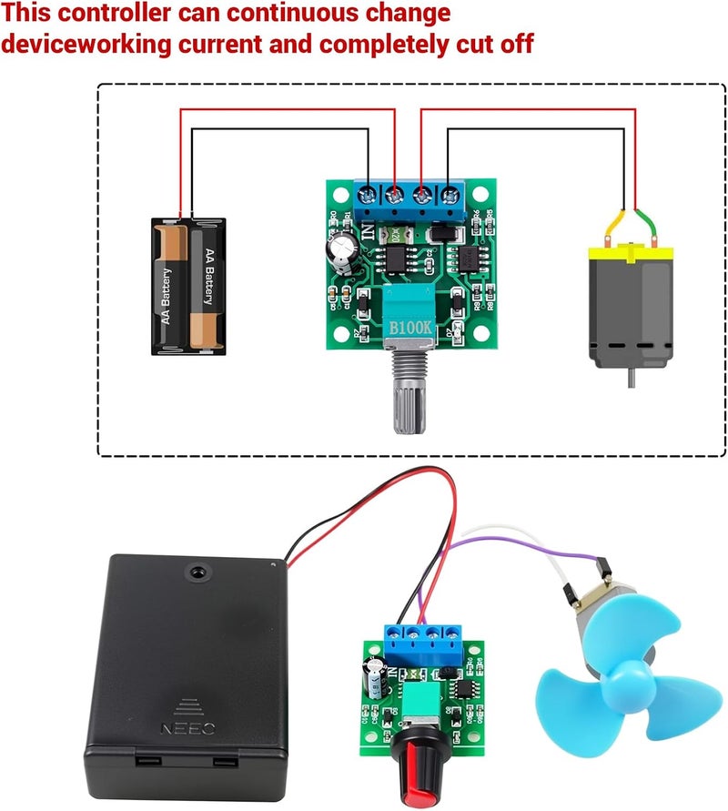 hiBCTR 12 Pieces PWM Low-Voltage Motor Speed Controllers, Model 1803BK/1803B,for DC 1.8V/3V/5V/6V/12V Input Voltage and a Maximum Output Current of 2A. - Image 5